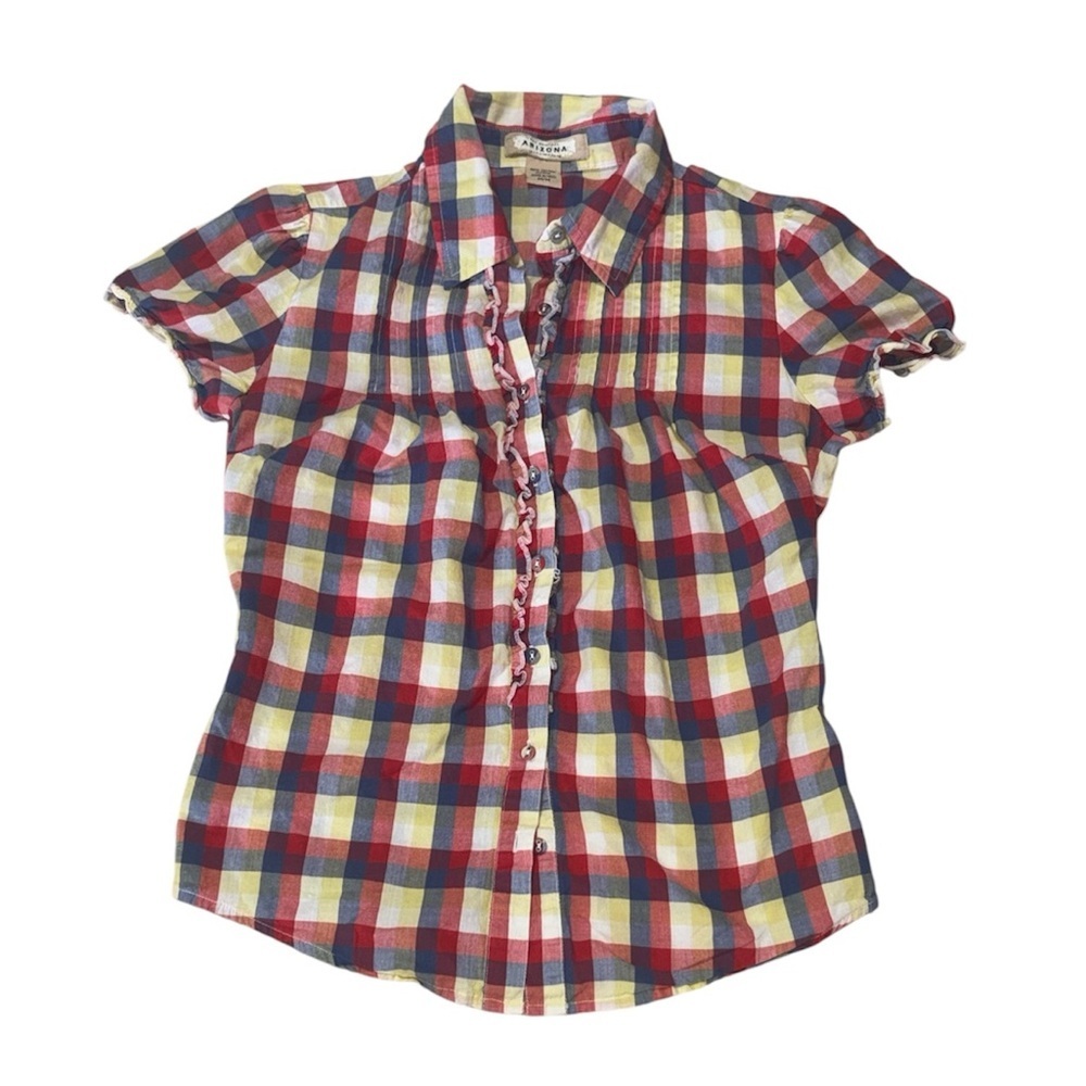 Arizona ruffled western Colorful Plaid Button Down Shirt, cotton, Medium